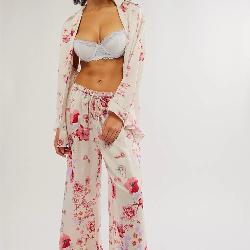 Free People Floral Pajama Set in Cream and Pink